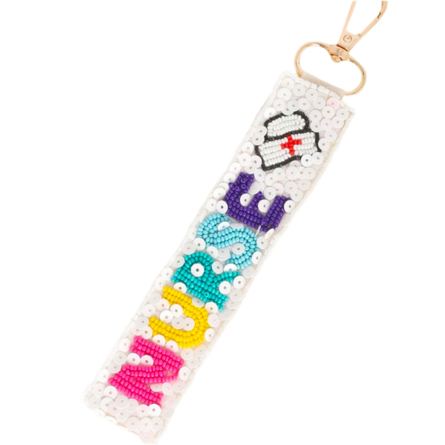 NURSE LONG STRIP LETTERING BEADED KEYCHAIN