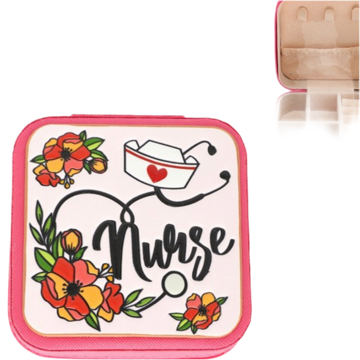 FLORAL NURSE THEMED TOOLED LEATHER JEWELRY BOX