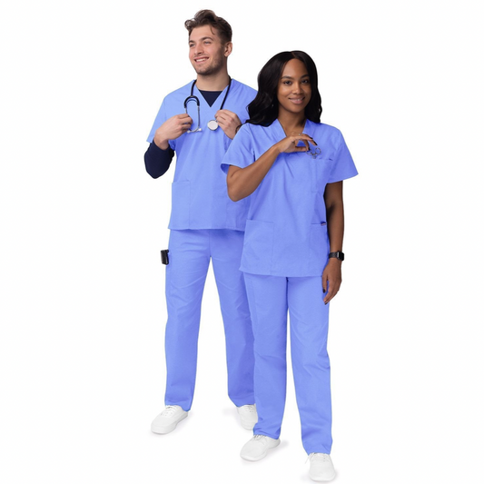 Nola Unisex V-Neck/Drawstring Pant Scrub Set - Ceil Blue