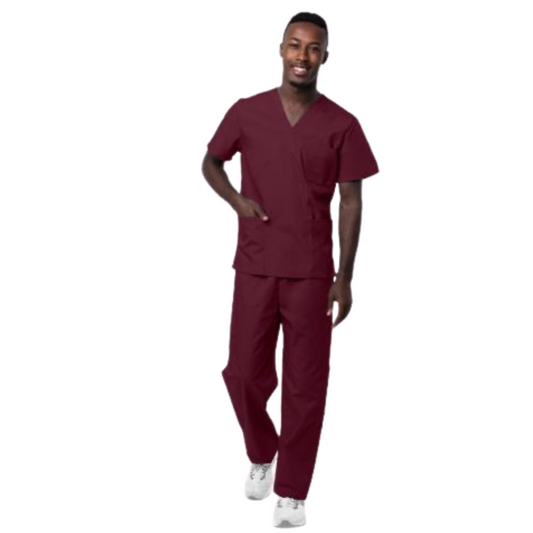 Nola Unisex V-Neck/Drawstring Pant Scrub Set - Burgundy