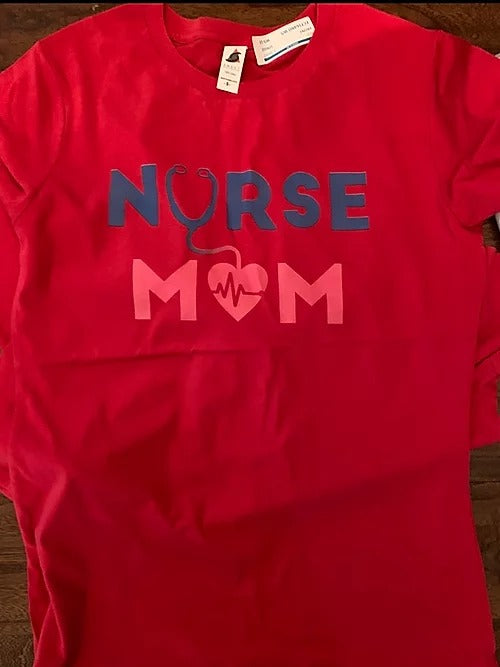 Nurse Mom T-shirt - Blue and Pink Print