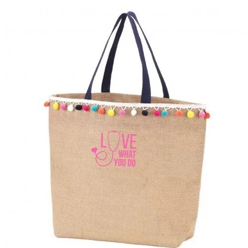 Love What You Do Multicolor Pom-Pom Tote