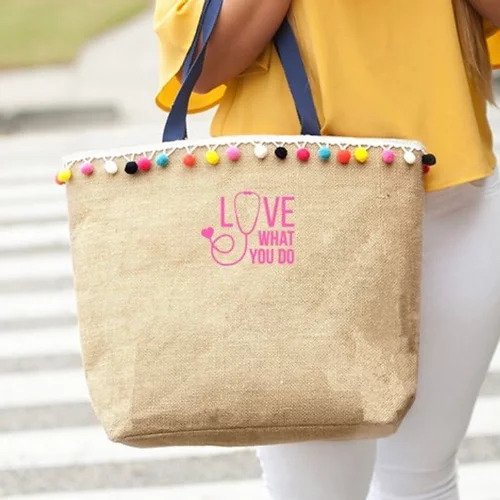 Love What You Do Multicolor Pom-Pom Tote