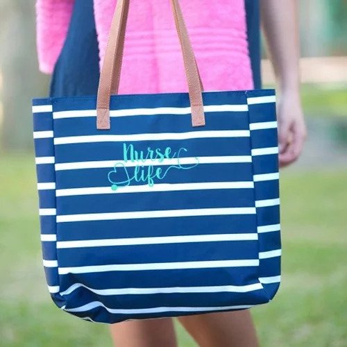 Nola Scrubs -Nurse Life Stripe Navy Tote - Nola Scrubs