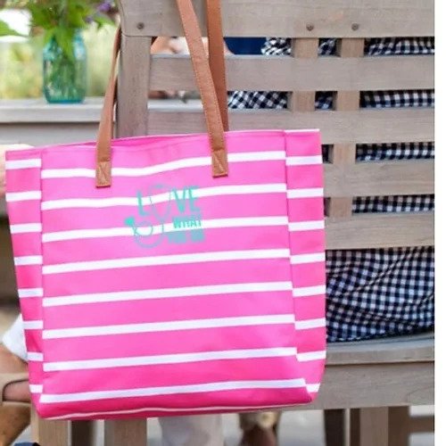 Love What You Do Stripe Hot Pink Tote