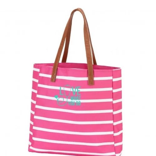 Love What You Do Stripe Hot Pink Tote